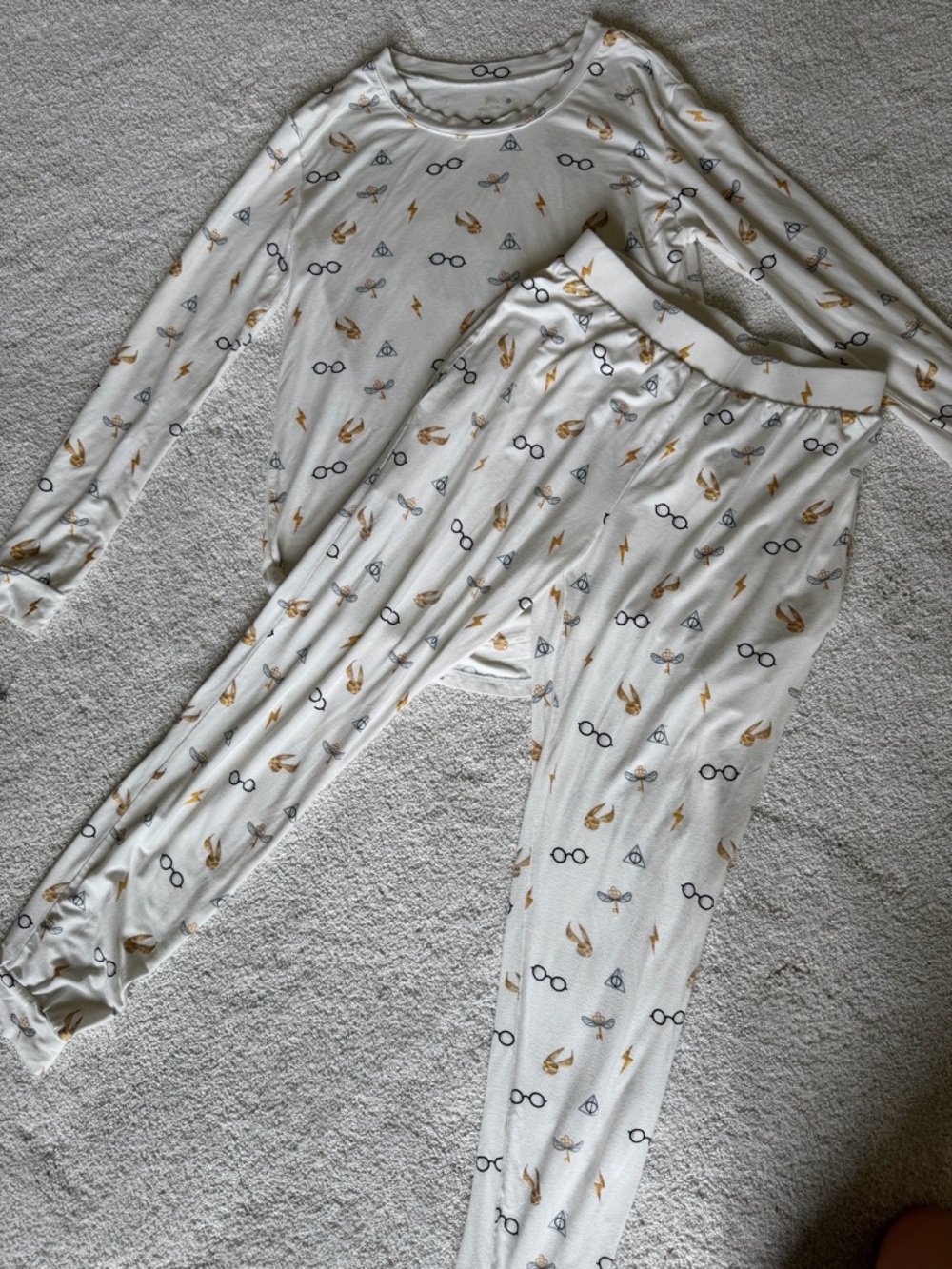 Women’s KYTE  Cream Pajama Set with Gold & Black Character Icons